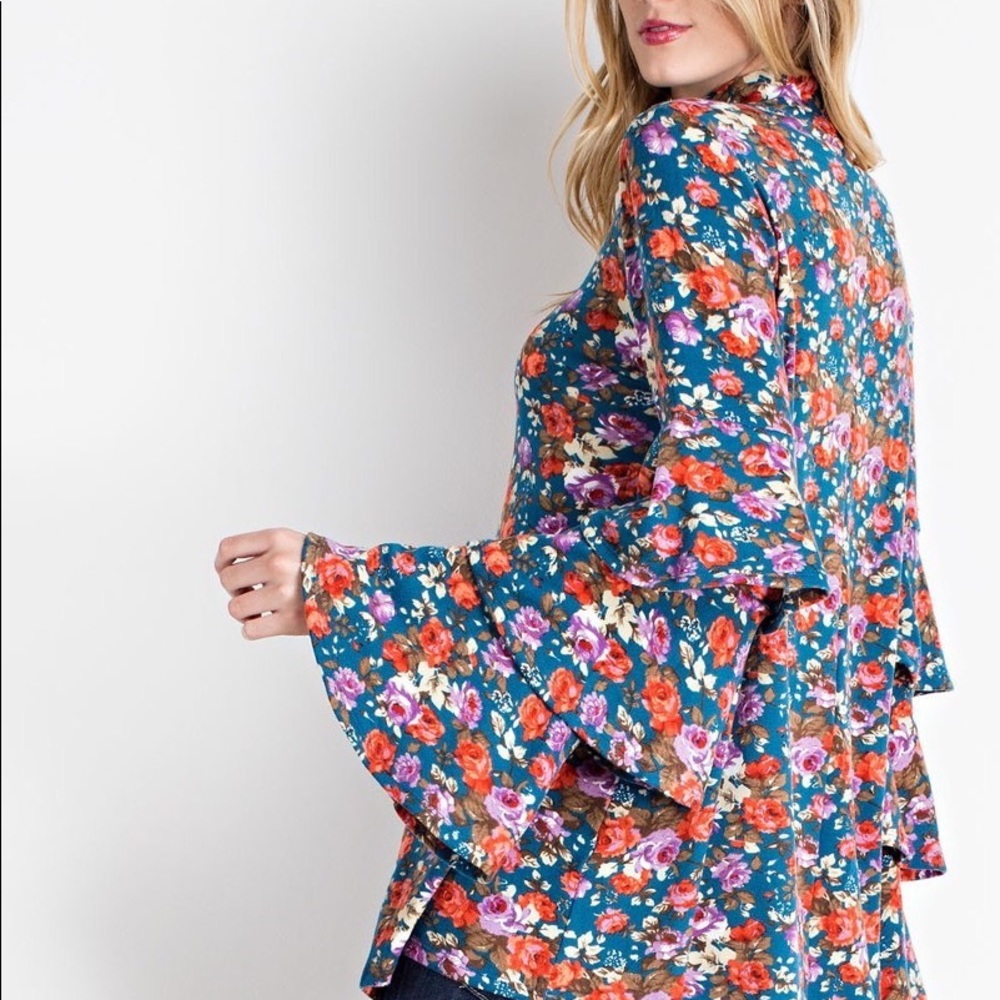 Sale LAST Floral Tunic- FADED TEAL - Picture 5 of 6